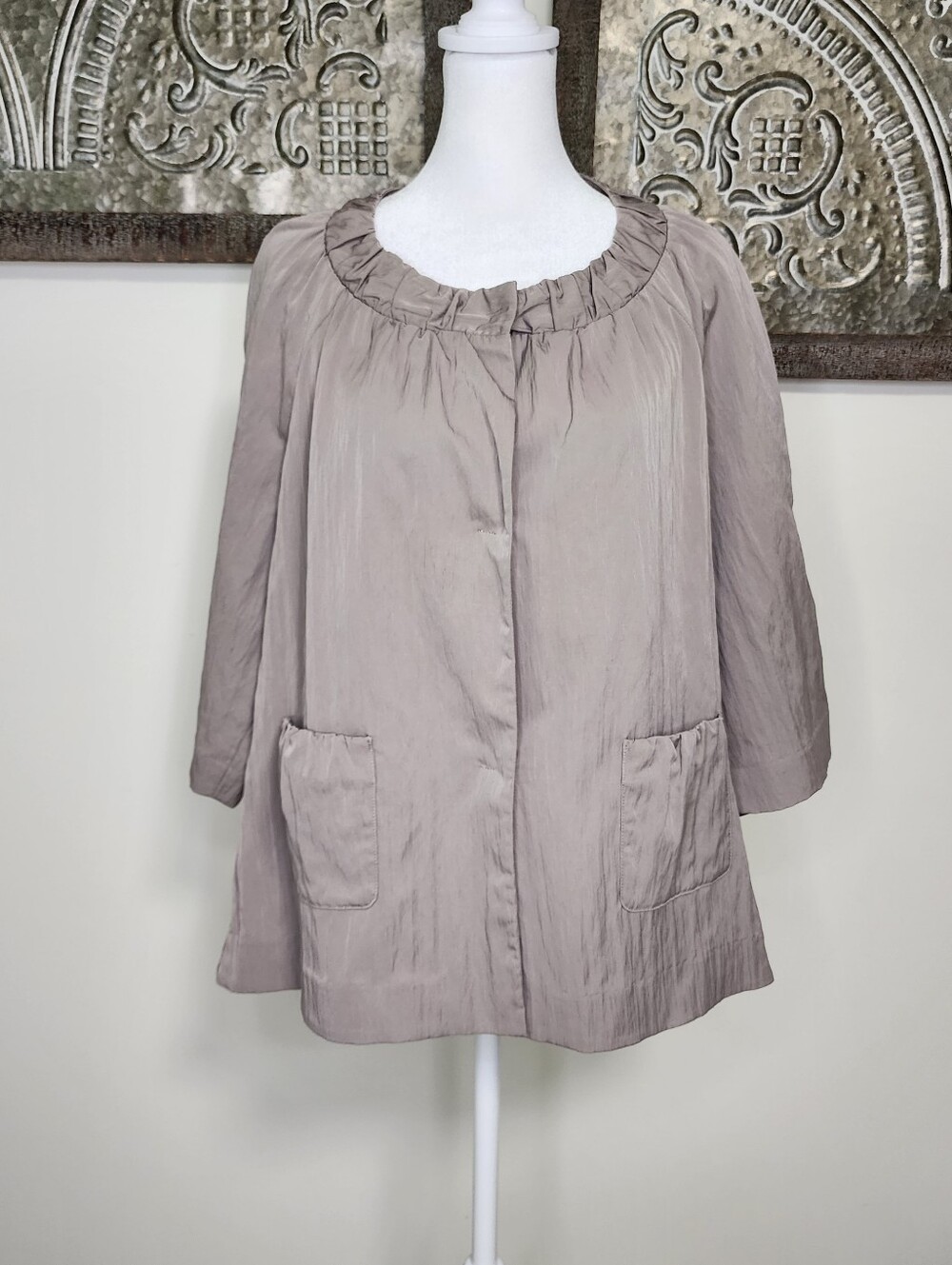 Simply Vera Vera Wang Light Taupe Lagenlook Oversized Jacket Blazer Large Artsy